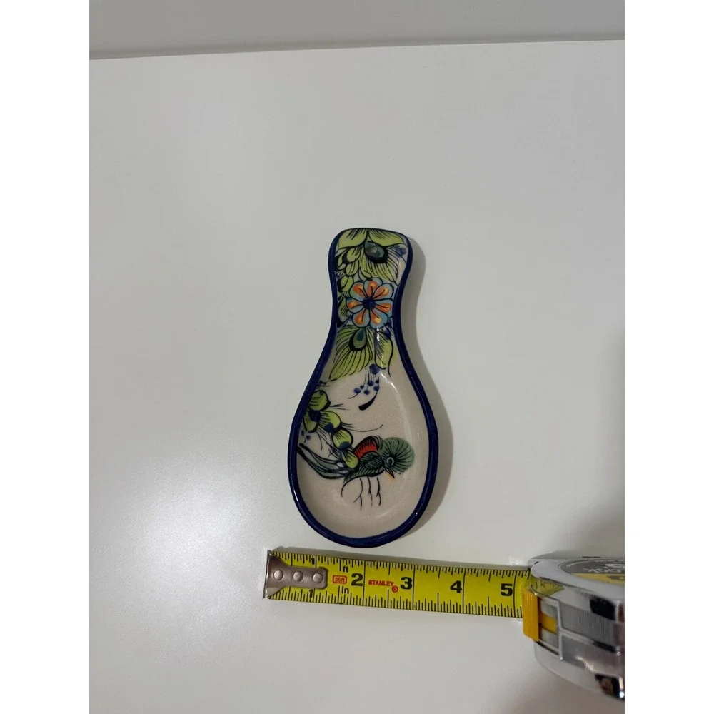 Talavera Mexican Pottery Spoon Rest Hand Painted Bird Floral Ceramic Folk Art